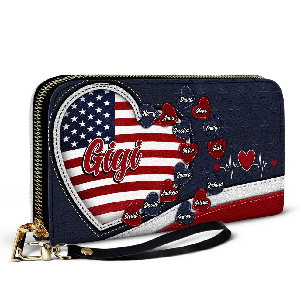 Grandma's Little Sweethearts American - Personalized Leather Long Wallet - Image 2