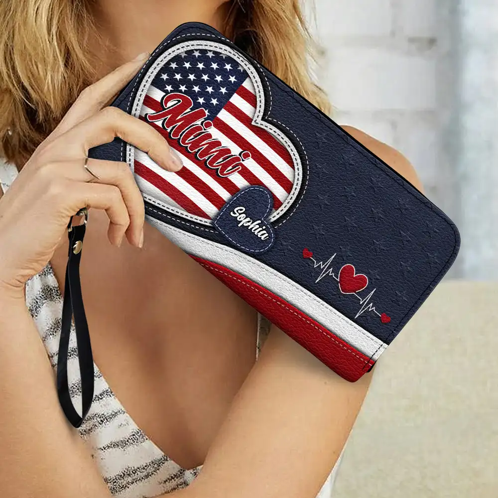 Grandma's Little Sweethearts American - Personalized Leather Long Wallet - Image 3