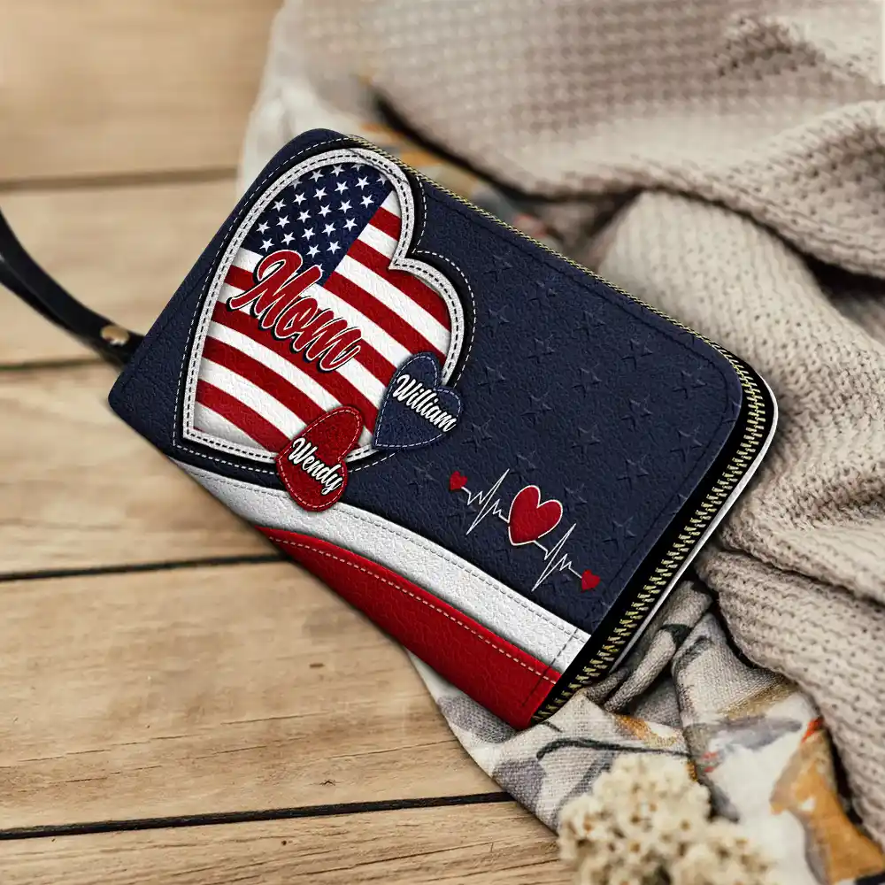 Grandma's Little Sweethearts American - Personalized Leather Long Wallet - Image 4