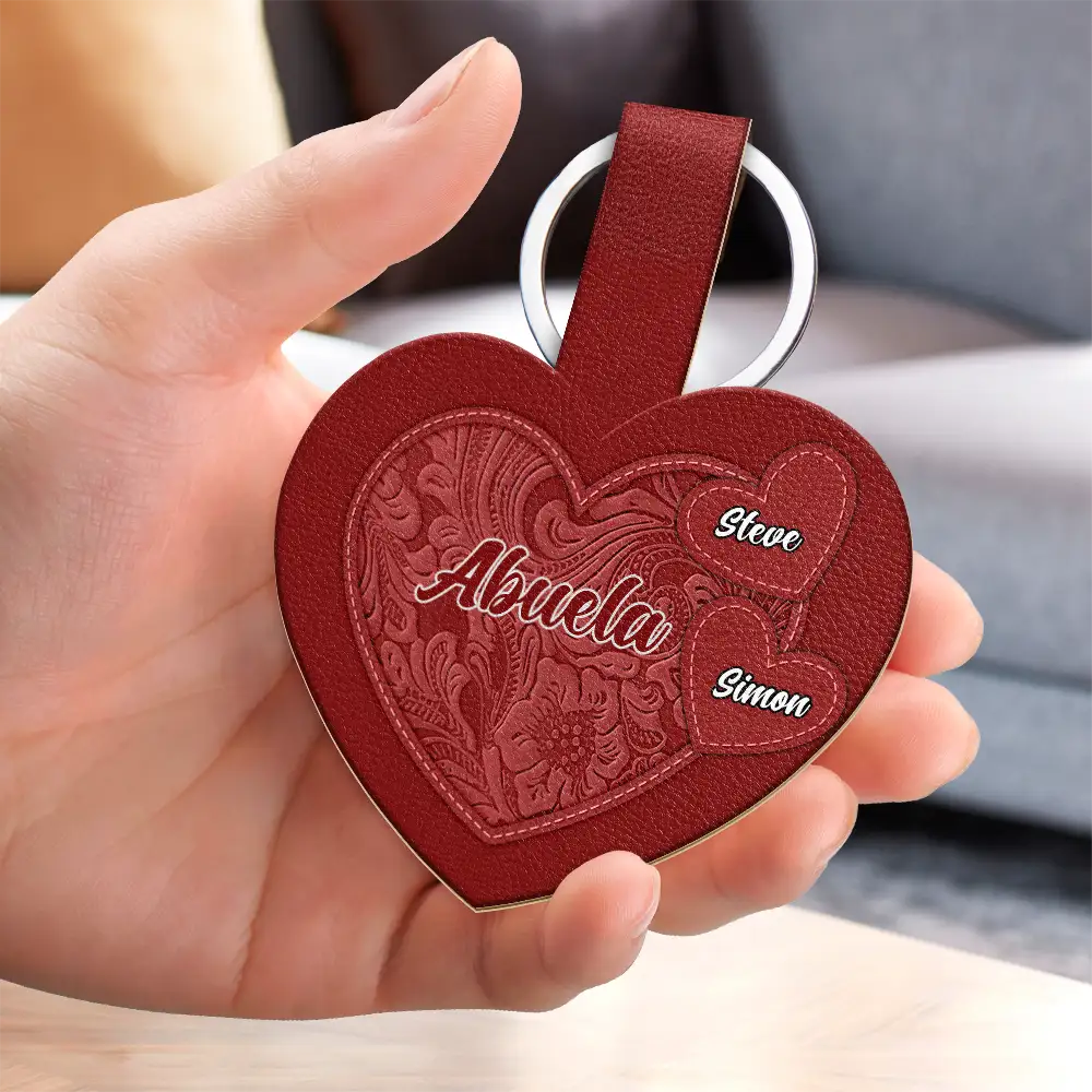 Grandma's Little Sweethearts - Personalized Custom Shaped Leather Keychain - Image 3