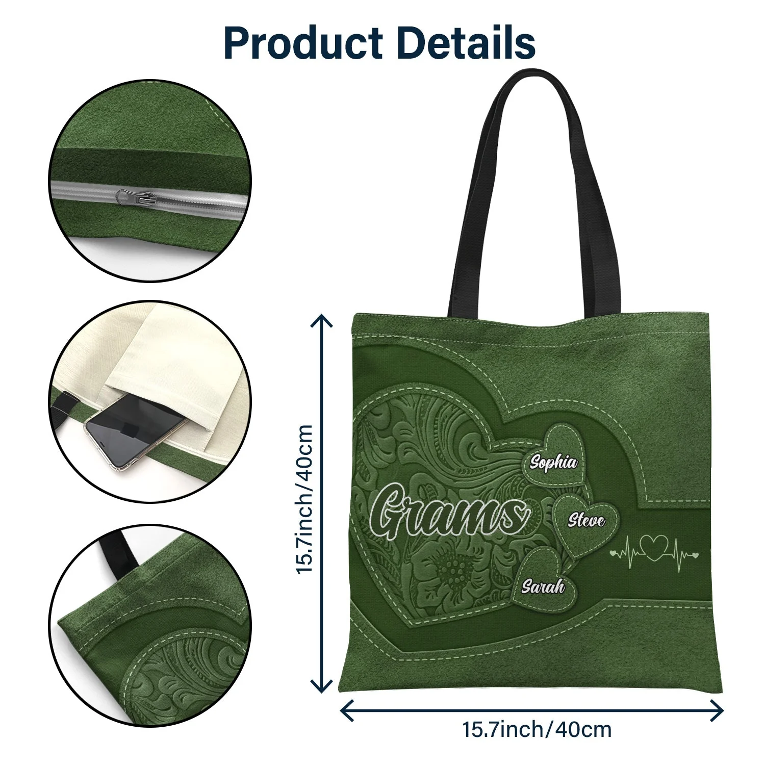 Grandma's Little Sweethearts - Personalized Zippered Canvas Bag - Image 4