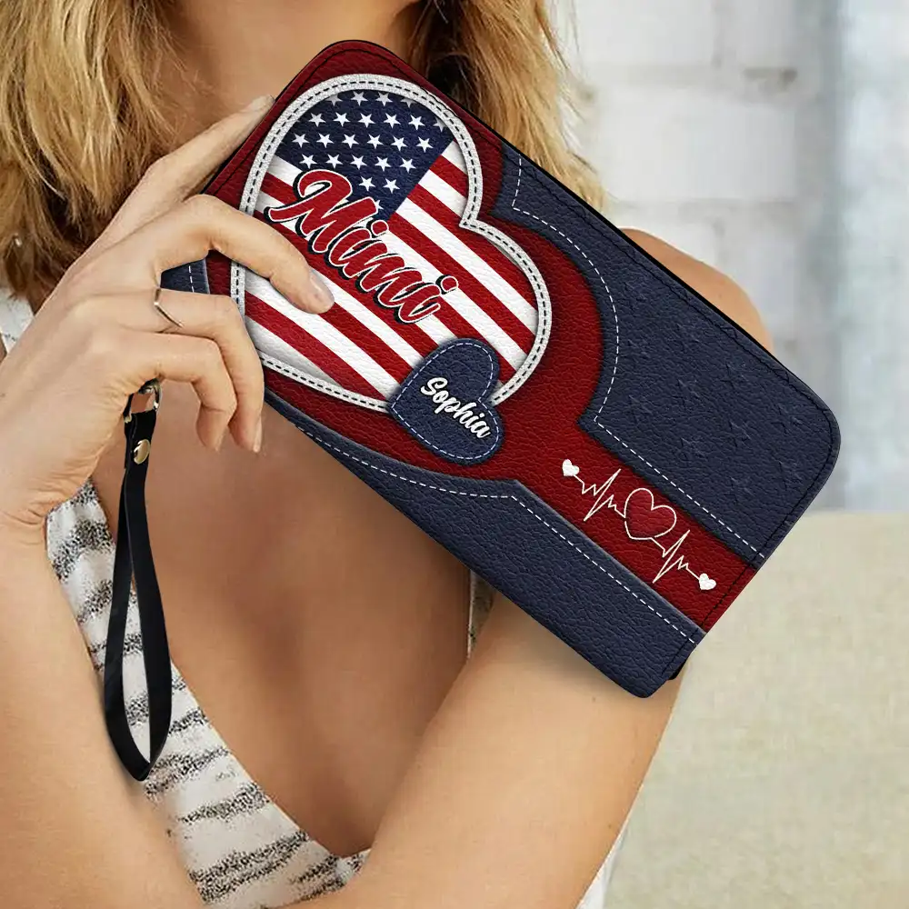 Grandma's Little Sweethearts US Flag - Personalized Leather Long Wallet - Image 3