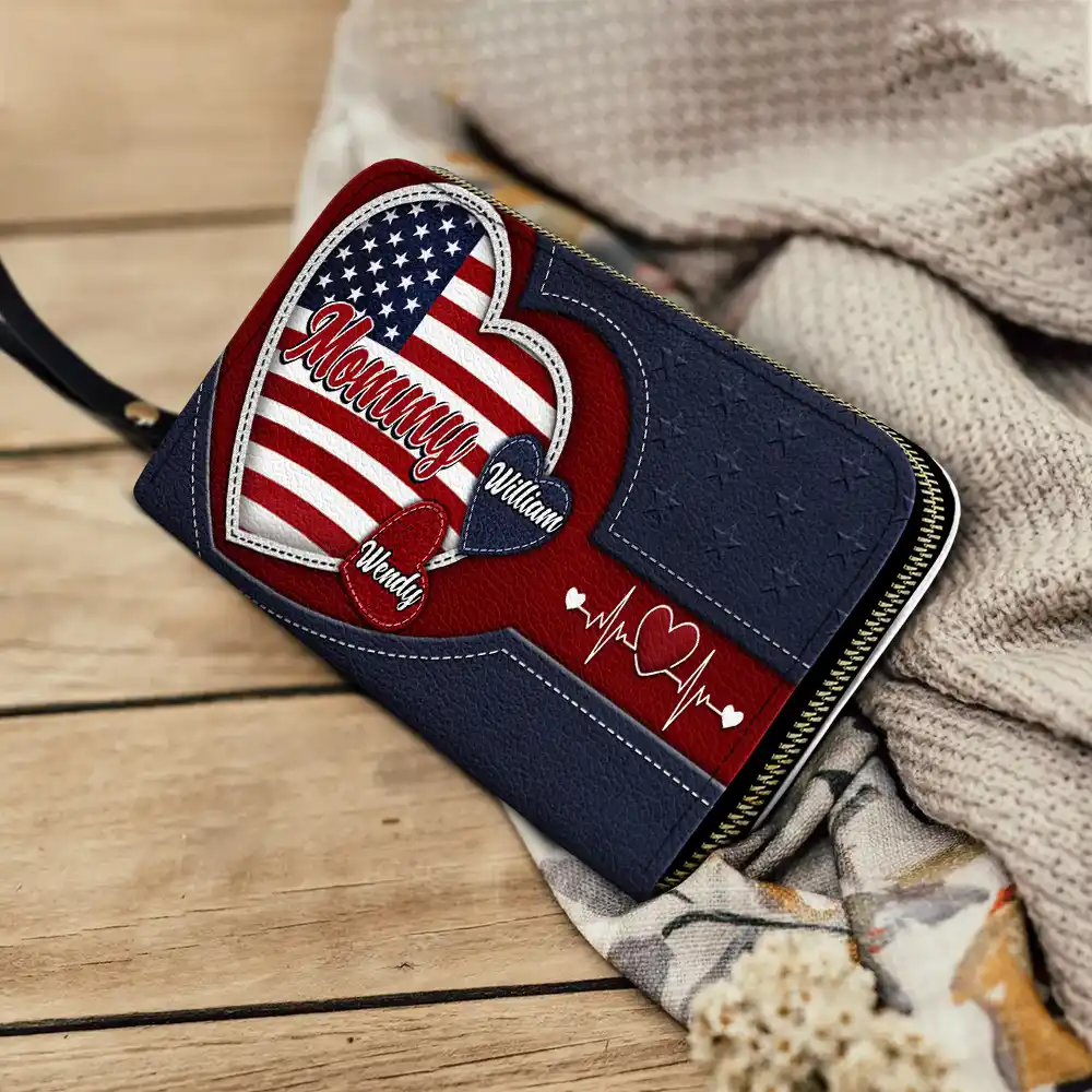 Grandma's Little Sweethearts US Flag - Personalized Leather Long Wallet - Image 4