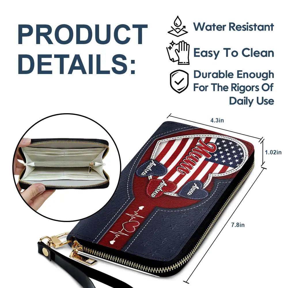 Grandma's Little Sweethearts US Flag - Personalized Leather Long Wallet - Image 6