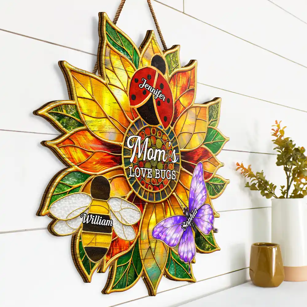 Grandma's Love Bugs Stained Glass Effect - Personalized Custom Shaped Wood Sign - Image 2