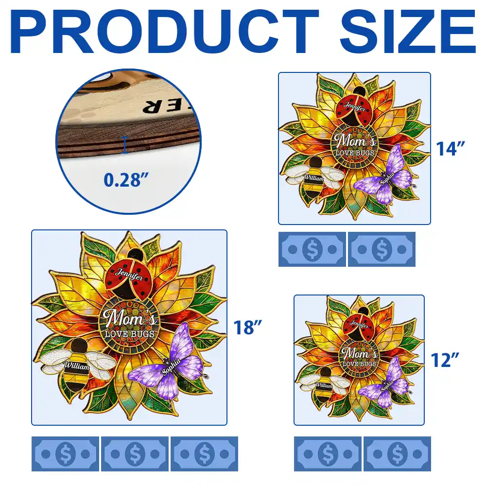 Grandma's Love Bugs Stained Glass Effect - Personalized Custom Shaped Wood Sign - Image 4
