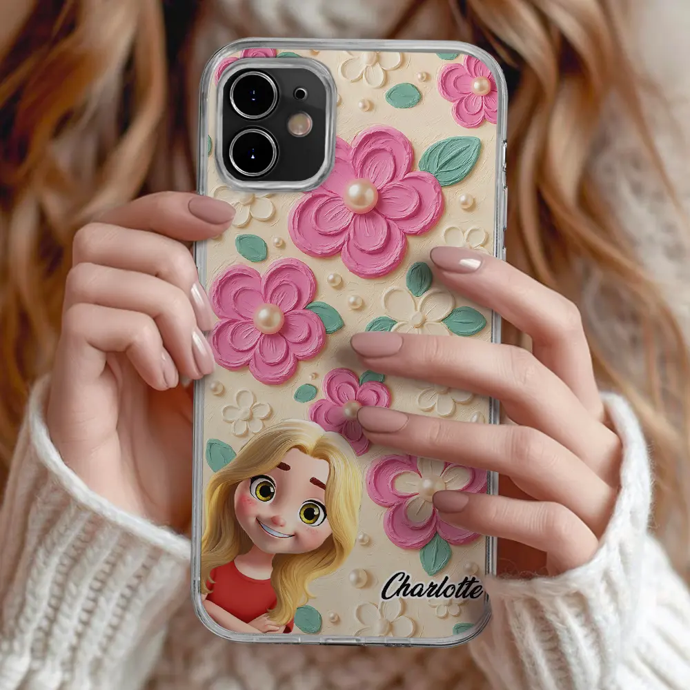 Grandma's Mom's Kids 3D Effect Flower Pattern - Personalized Clear Phone Case - Image 2