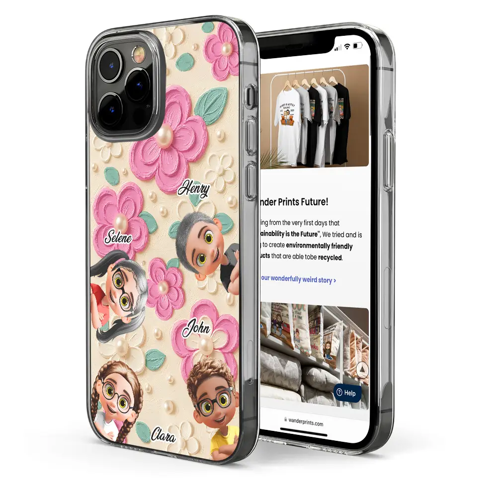 Grandma's Mom's Kids 3D Effect Flower Pattern - Personalized Clear Phone Case - Image 4