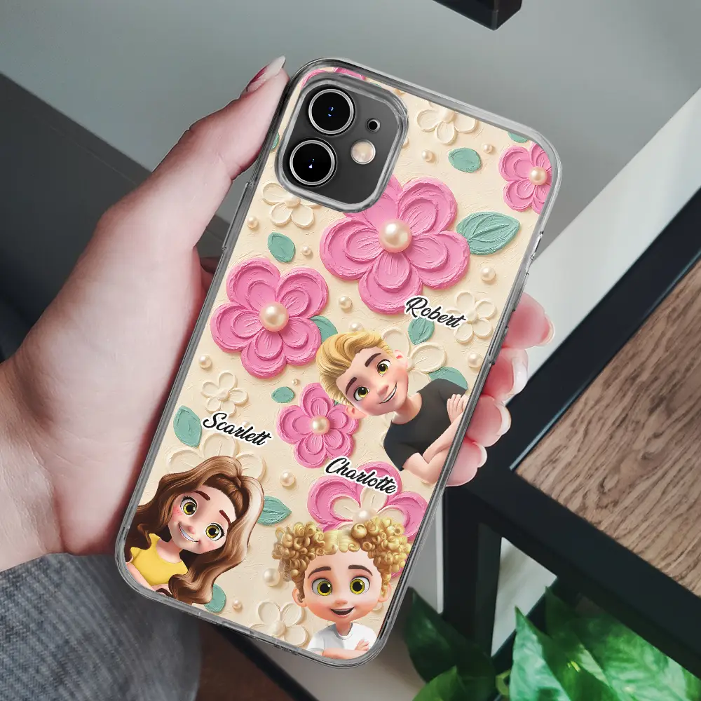 Grandma's Mom's Kids 3D Effect Flower Pattern - Personalized Clear Phone Case - Image 6