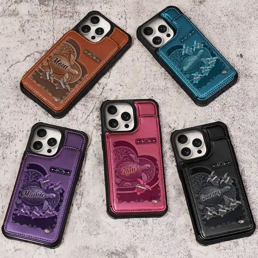 Grandma's Mom's Sea Turtle - Personalized Leather Flip Wallet Phone Case - Image 3