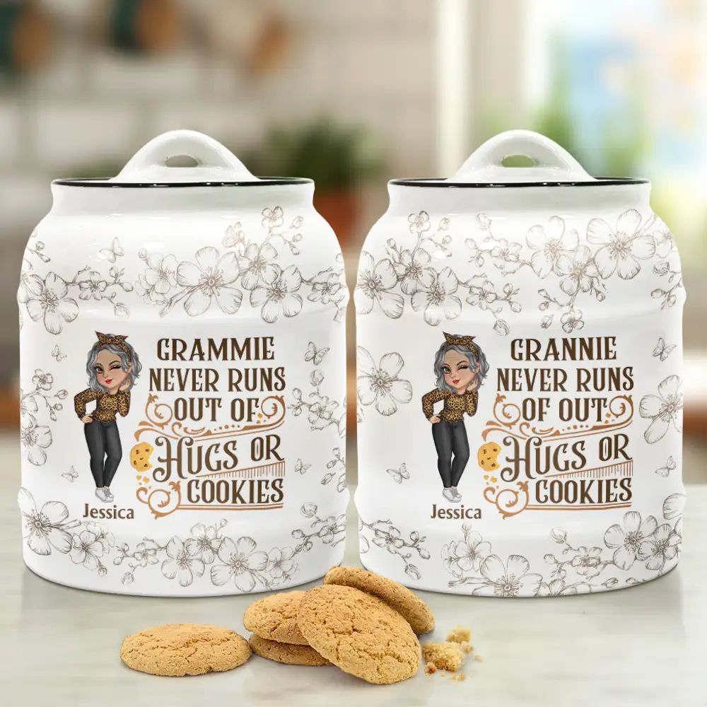 Grandma Never Runs Out Of Hugs Or Cookies - Personalized Cookie Jar - Image 2