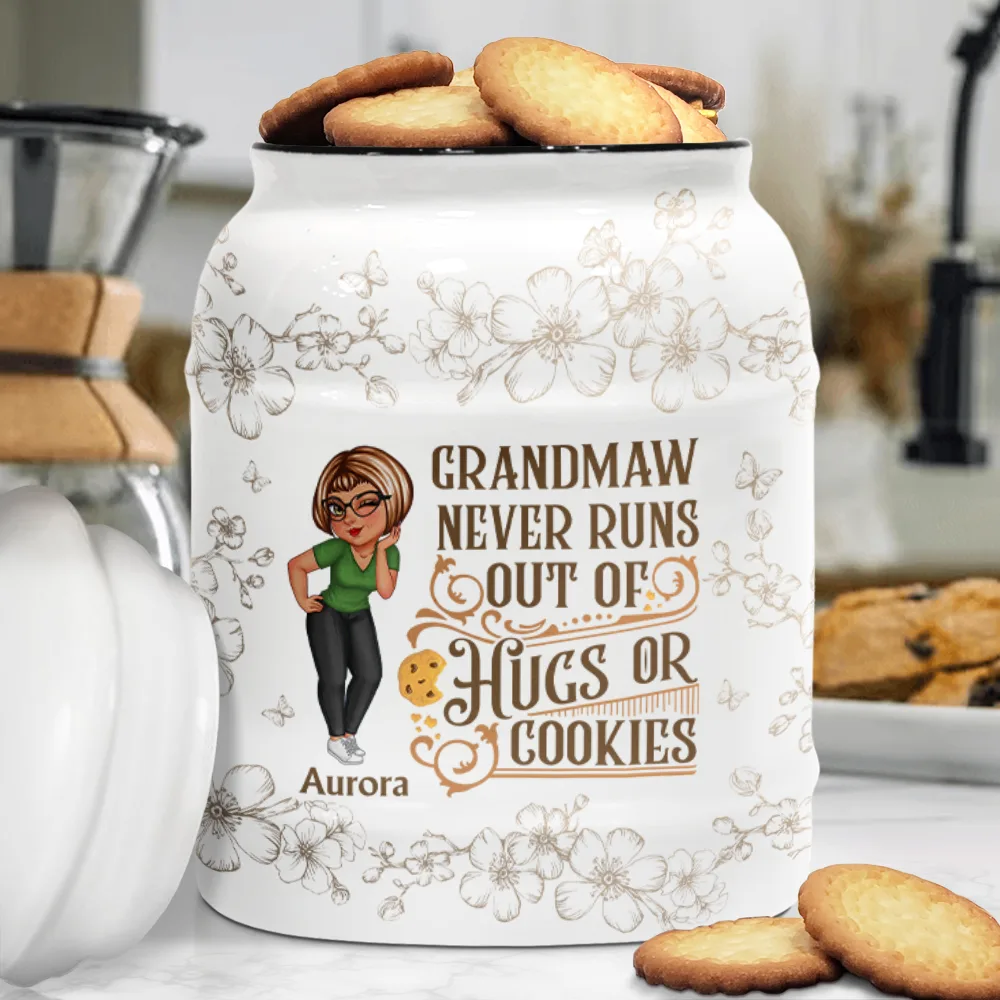 Grandma Never Runs Out Of Hugs Or Cookies - Personalized Cookie Jar - Image 3