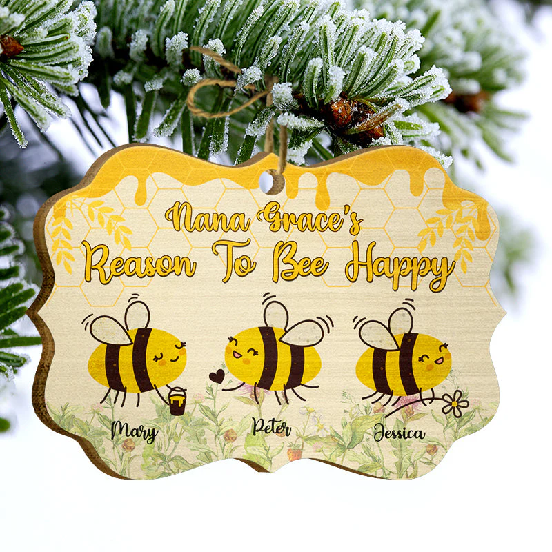 Grandma's Reason To Bee Happy - Gift For Grandmother - Personalized Custom Wooden Ornament - Image 3