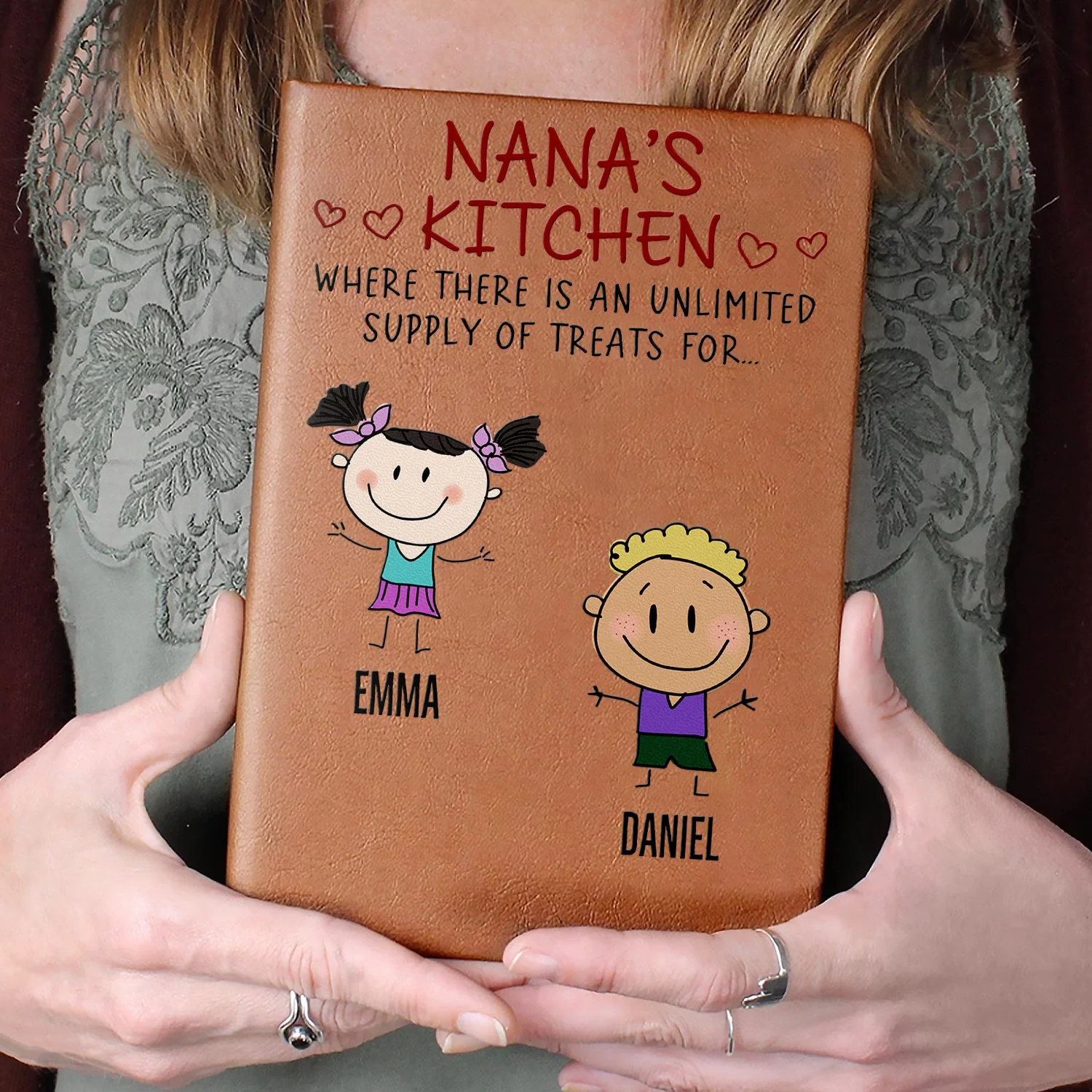 Grandma's Recipe Book Unlimited Supply Of Treats For Grandkids - Personalized Leather Journal - Image 4