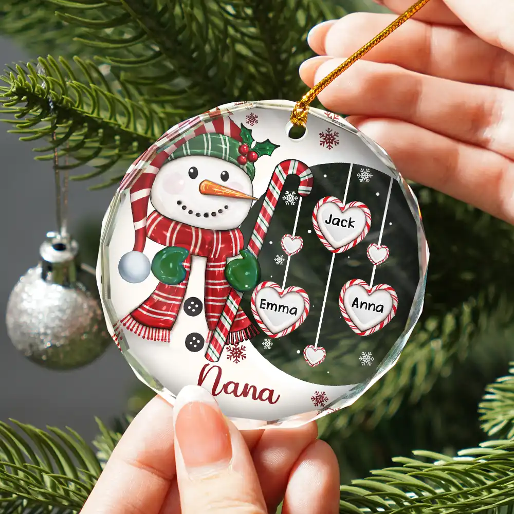 Grandma's Sweetheart Snowman Candy Festive Vibe - Personalized Glass Ornament - Image 2