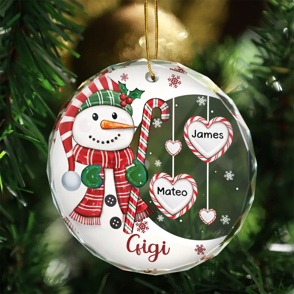Grandma's Sweetheart Snowman Candy Festive Vibe - Personalized Glass Ornament - Image 3