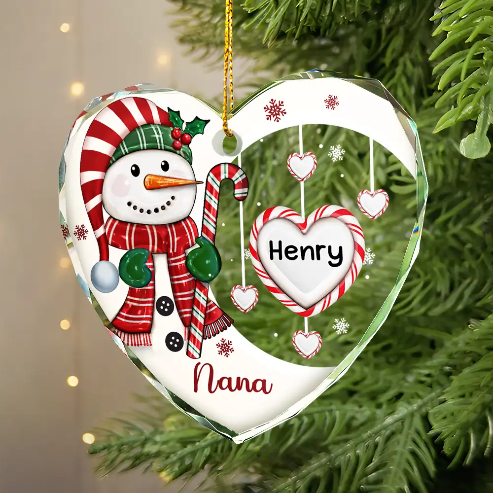 Grandma's Sweetheart Snowman Candy Festive Vibe - Personalized Glass Ornament - Image 4