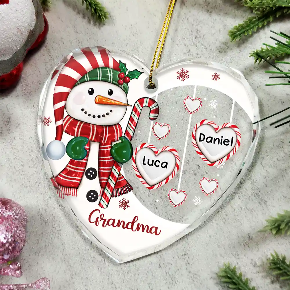 Grandma's Sweetheart Snowman Candy Festive Vibe - Personalized Glass Ornament - Image 5