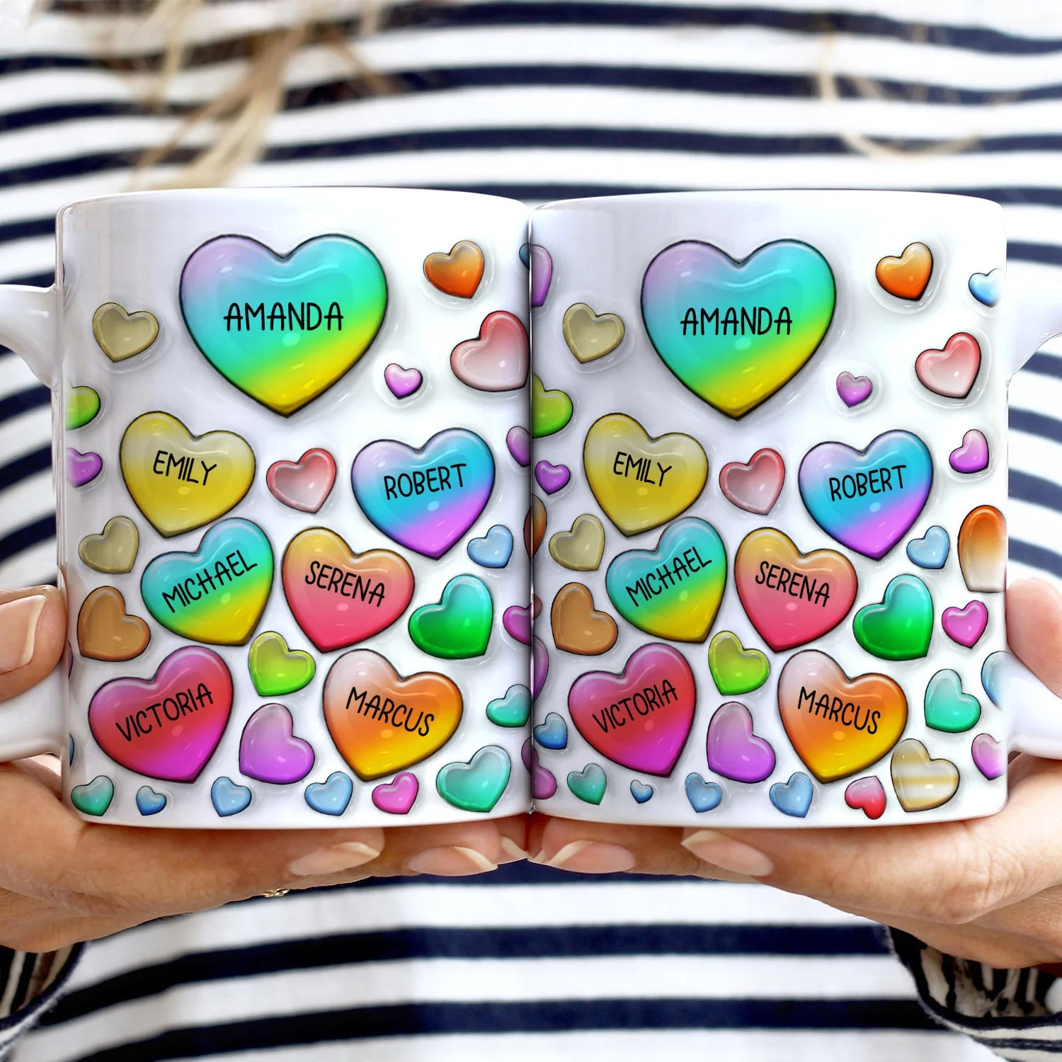 Grandma's Sweethearts Heart By Heart - Gift For Nana, Mom, Mama - 3D Inflated Effect Printed Mug, Personalized White Edge-to-Edge Mug - Image 2