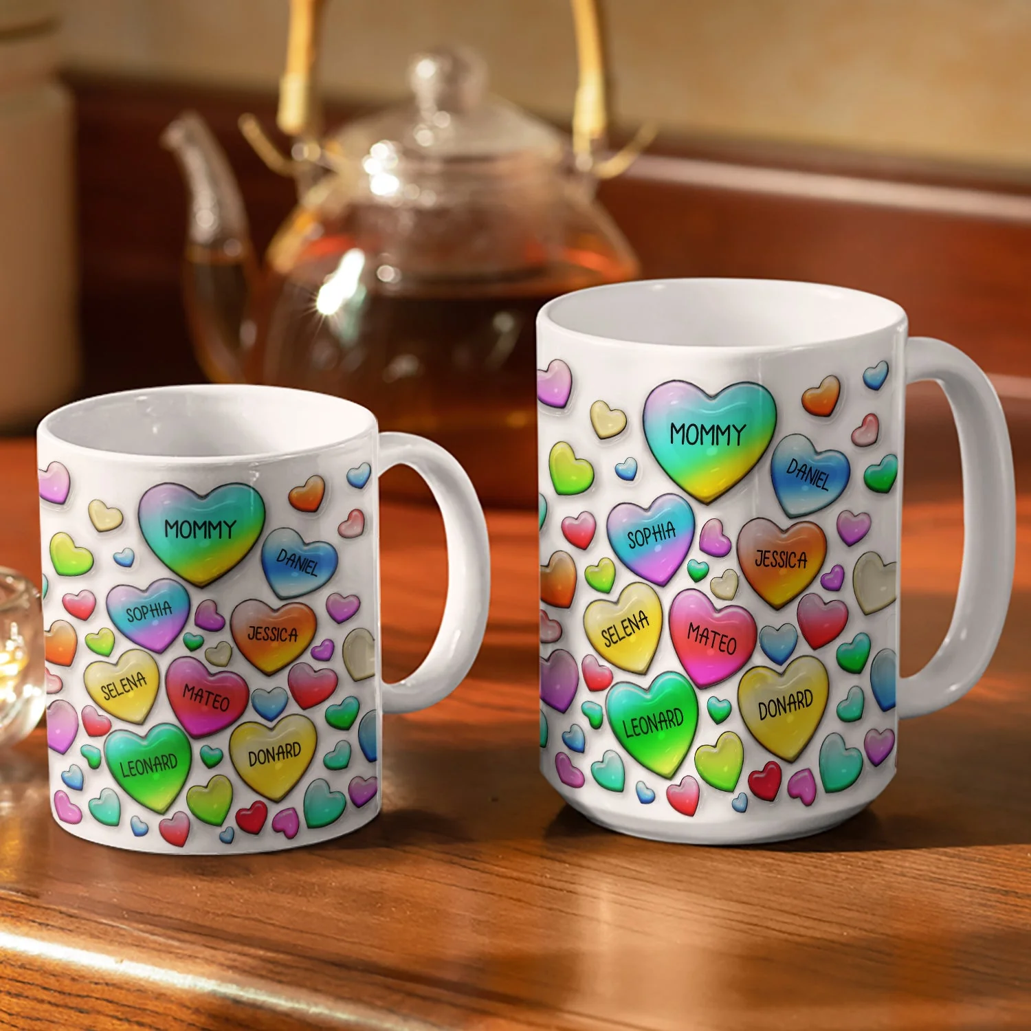 Grandma's Sweethearts Heart By Heart - Gift For Nana, Mom, Mama - 3D Inflated Effect Printed Mug, Personalized White Edge-to-Edge Mug - Image 3