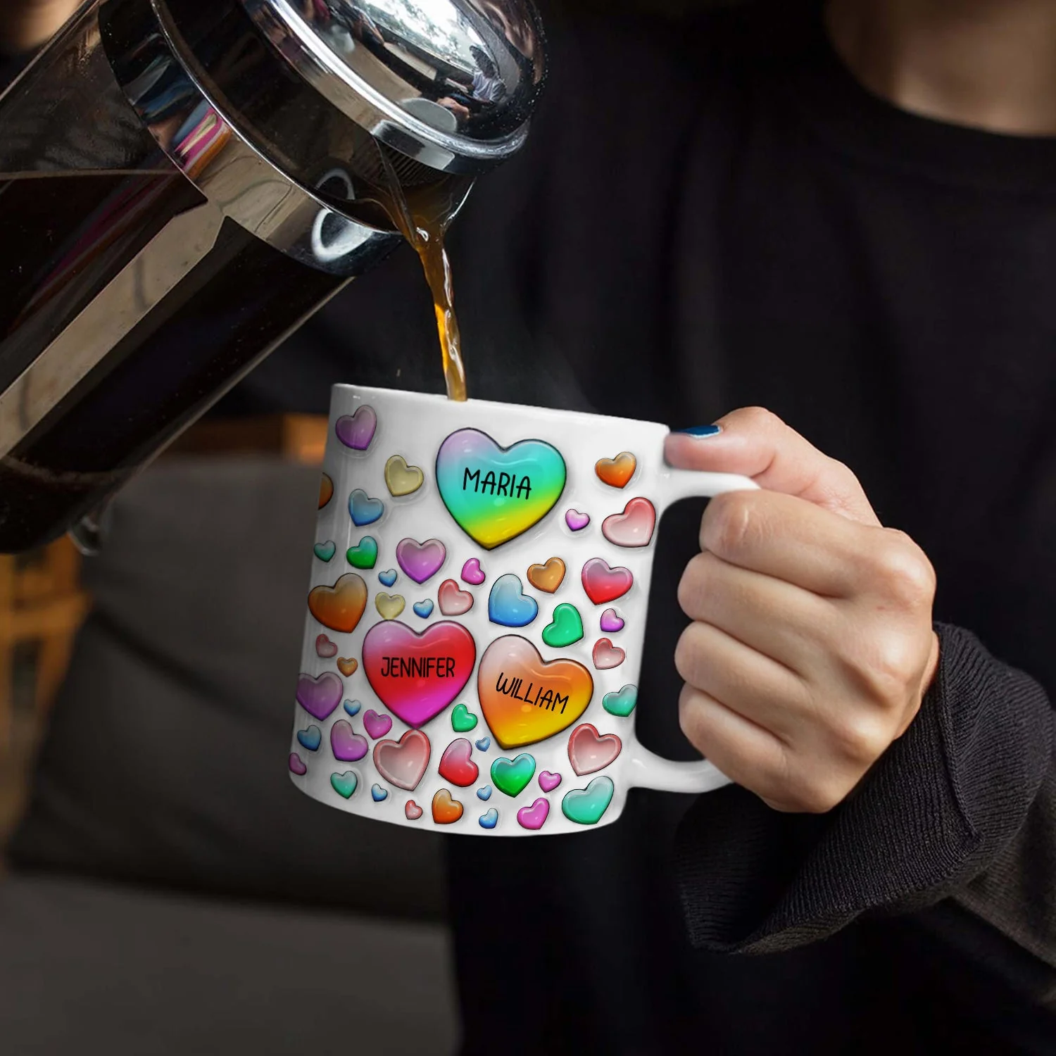 Grandma's Sweethearts Heart By Heart - Gift For Nana, Mom, Mama - 3D Inflated Effect Printed Mug, Personalized White Edge-to-Edge Mug - Image 4