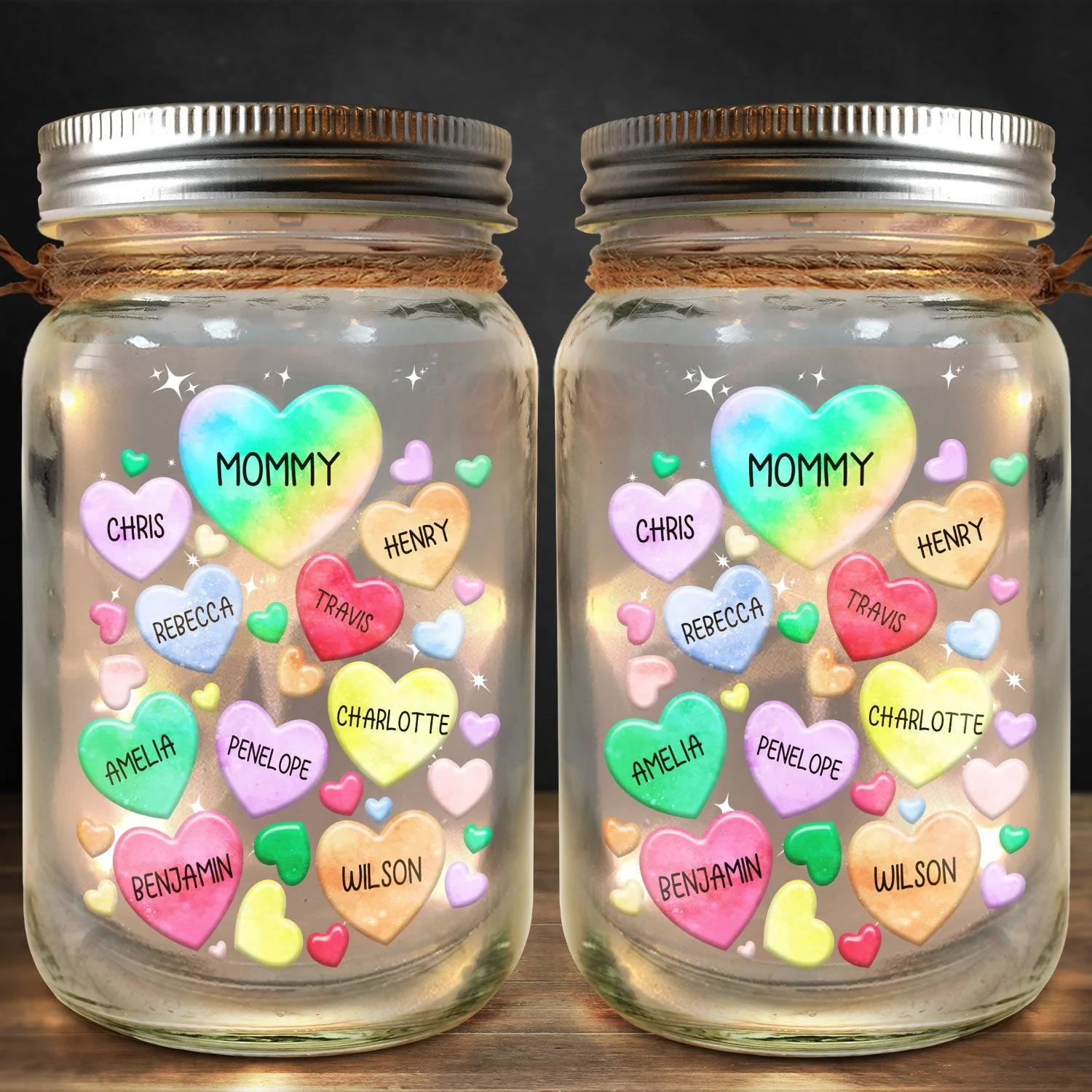 Grandma's Sweethearts Heart By Heart - Gift For Nana, Mom, Mama - Personalized Mason Jar Light - Image 2