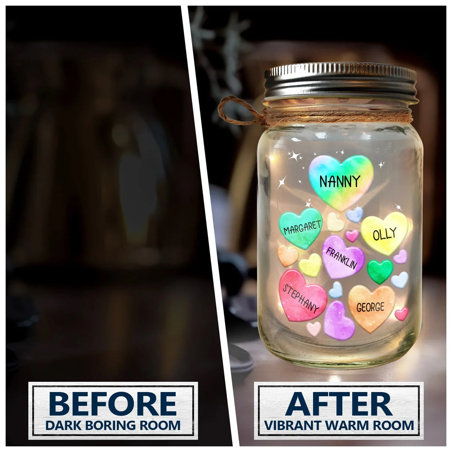 Grandma's Sweethearts Heart By Heart - Gift For Nana, Mom, Mama - Personalized Mason Jar Light - Image 3