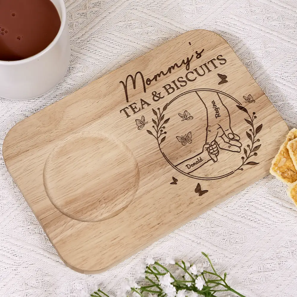 Grandma's Tea And Biscuits - Personalized Serving Board With Cup Holder - Image 2