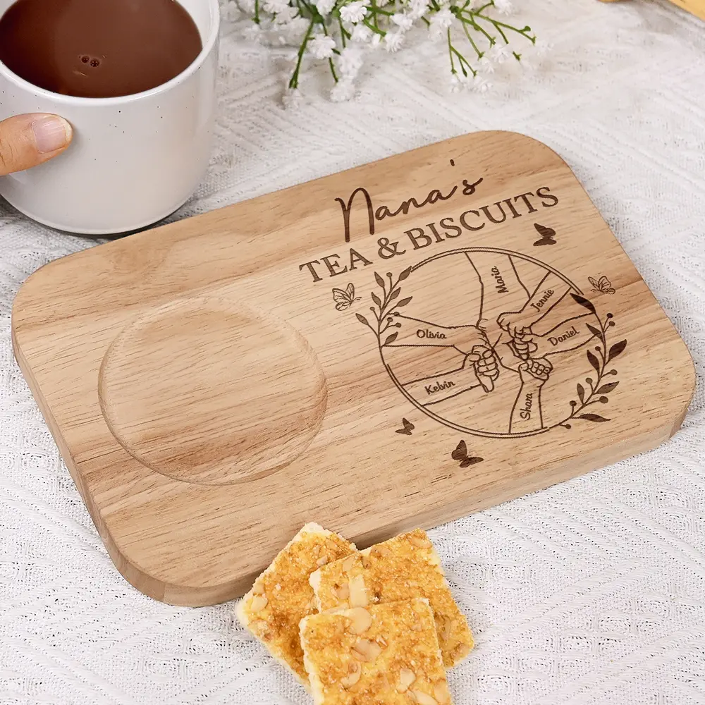 Grandma's Tea And Biscuits - Personalized Serving Board With Cup Holder - Image 4