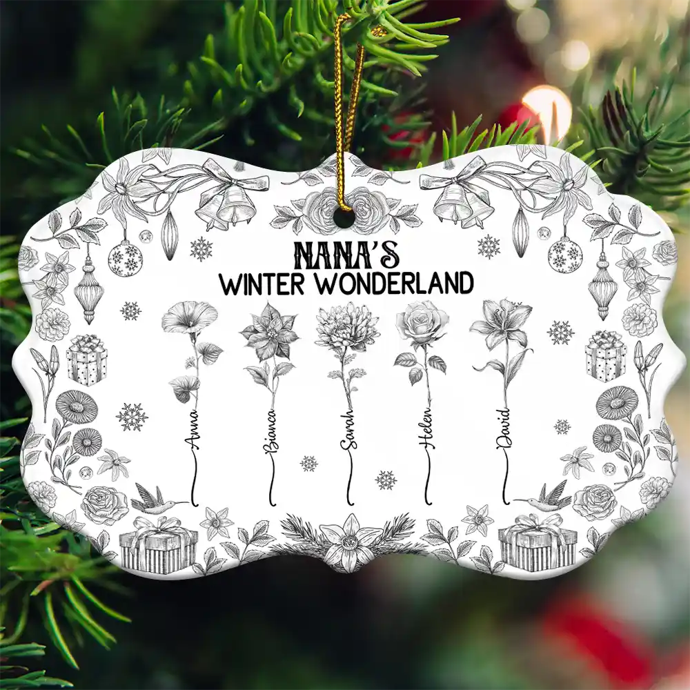Grandma's Winter Wonderland - Personalized Medallion Ceramic Ornament - Image 3
