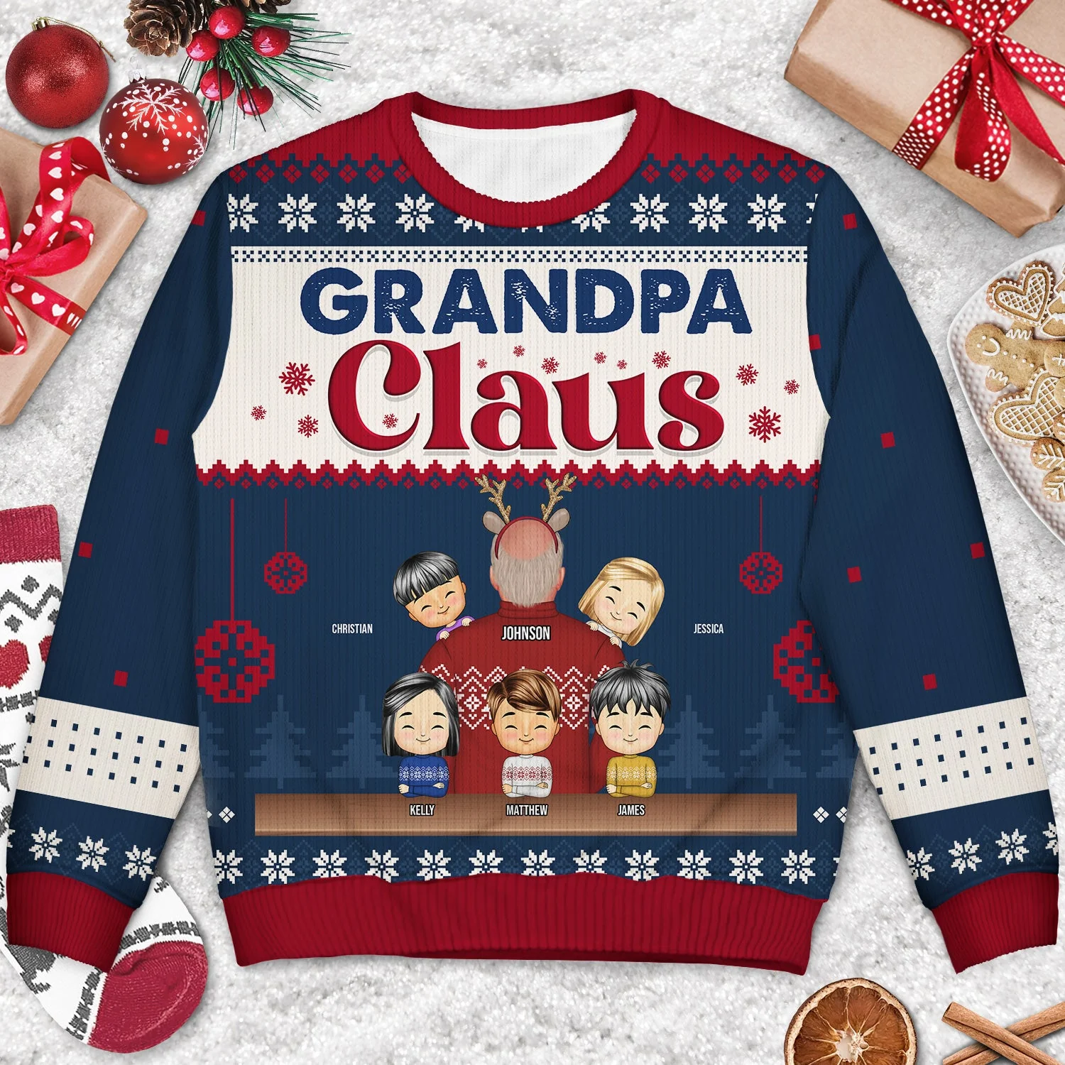 Grandpa Claus - Christmas Gift For Grandpa, Dad - Personalized Unisex Ugly Sweater - Image 3