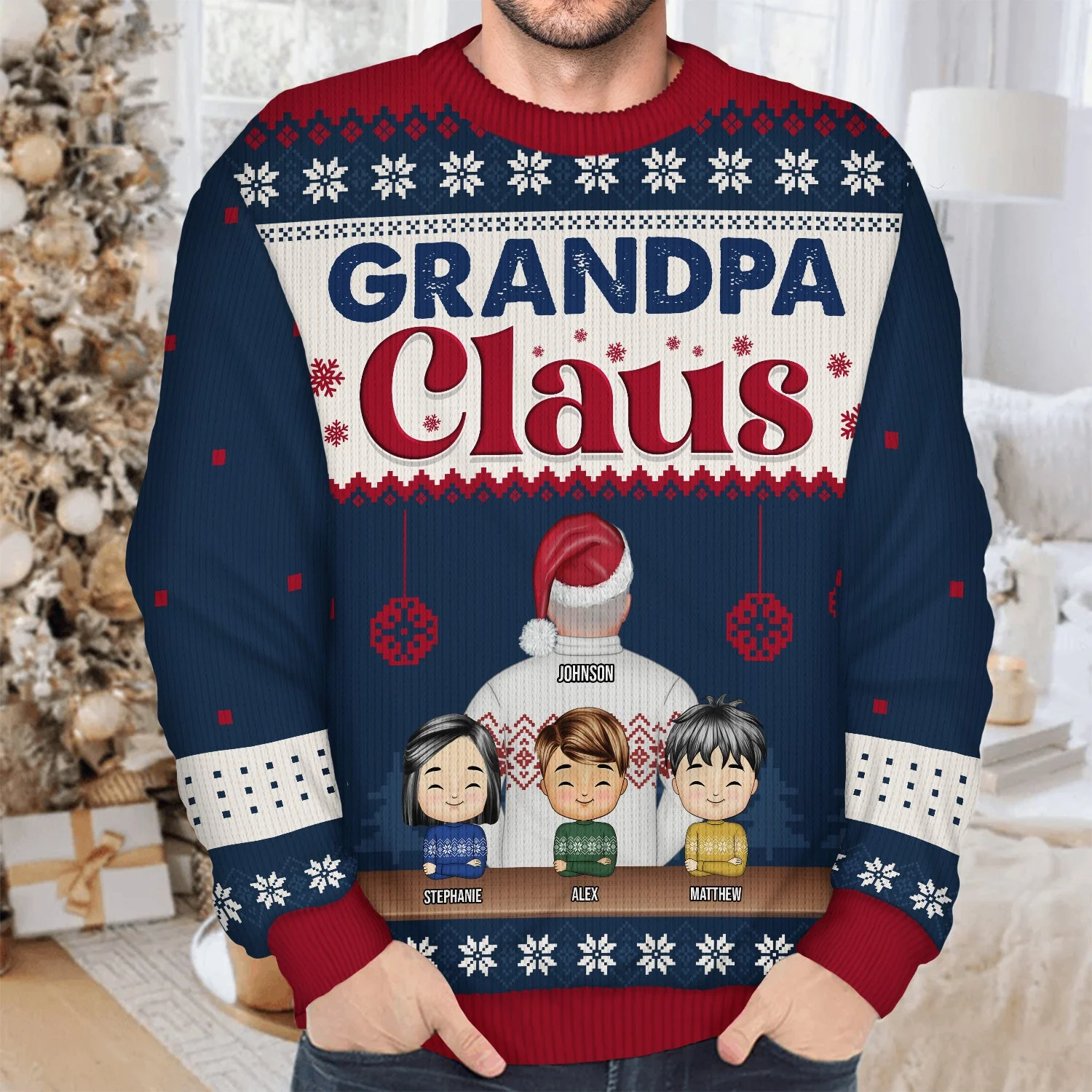 Grandpa Claus - Christmas Gift For Grandpa, Dad - Personalized Unisex Ugly Sweater - Image 4