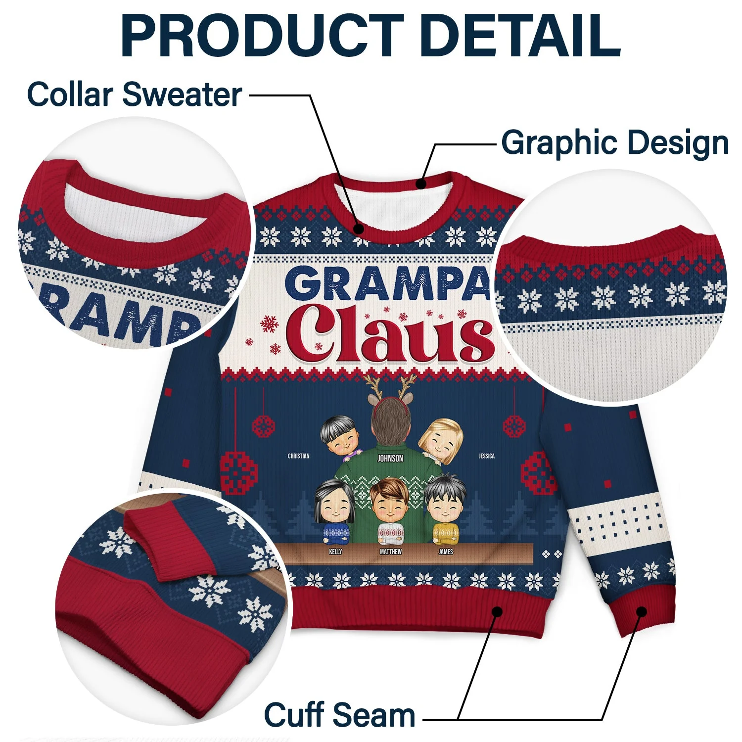 Grandpa Claus - Christmas Gift For Grandpa, Dad - Personalized Unisex Ugly Sweater - Image 6
