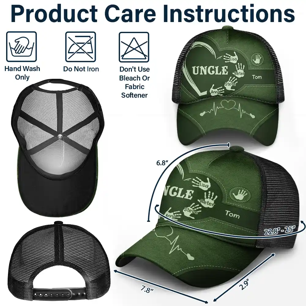 Grandpa Dad Grandma Mom Kids Handprints - Personalized Mesh-back Casual Cap - Image 4
