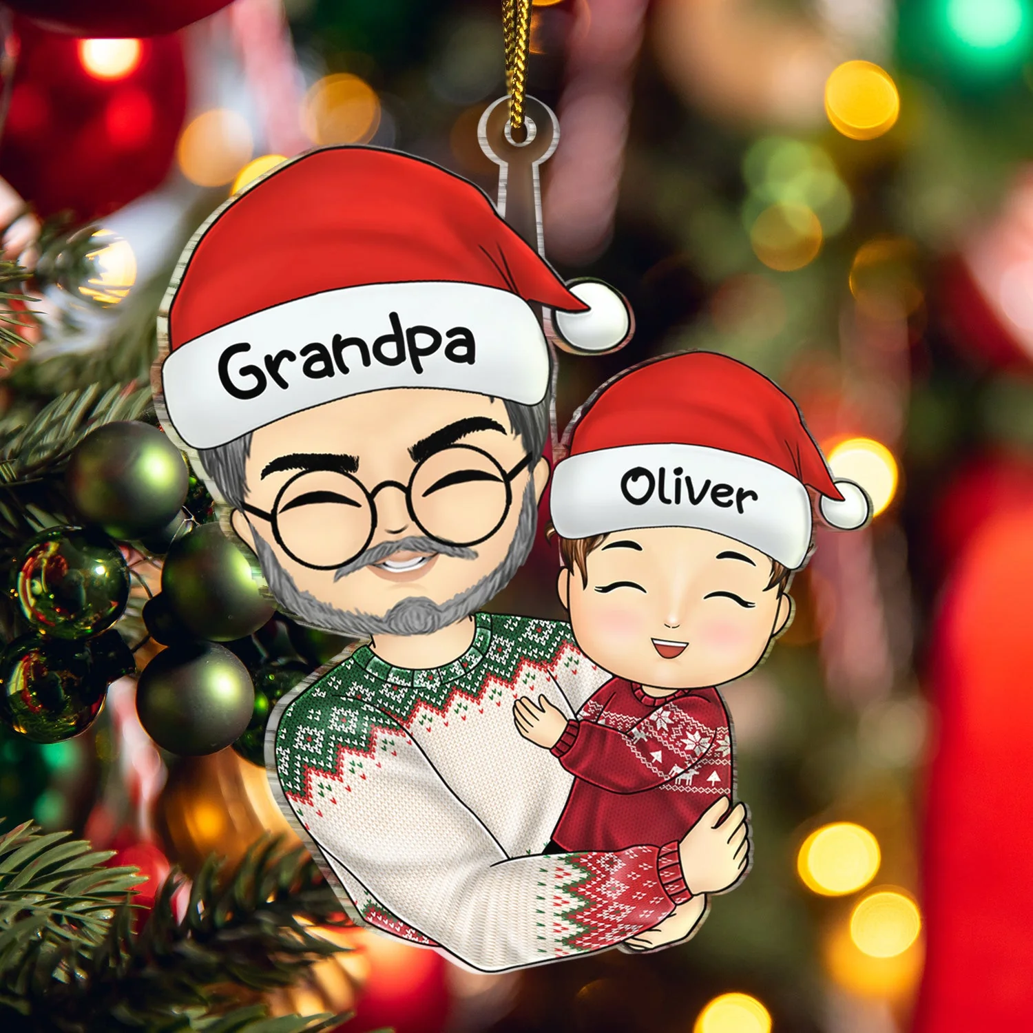 Grandpa Dad Hugging Kids - Christmas Gift For Granddaughter, Grandson - Personalized Cutout Acrylic Ornament - Image 5