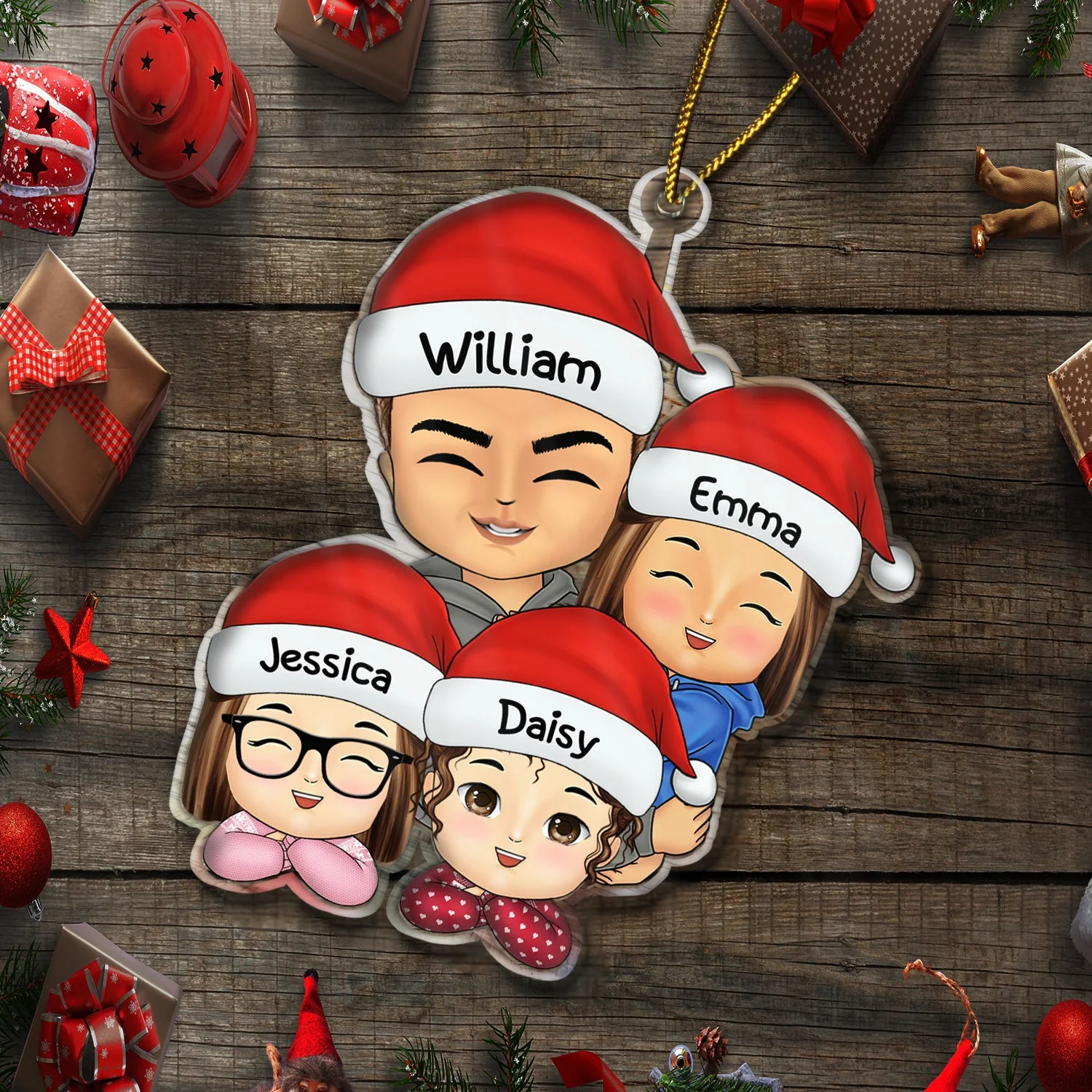 Grandpa Dad Hugging Kids - Christmas Gift For Granddaughter, Grandson - Personalized Cutout Acrylic Ornament - Image 6