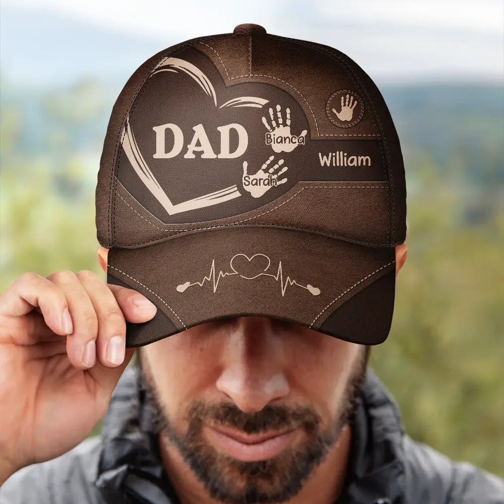 Grandpa Dad Kids Handprints - Personalized Classic Cap - Image 4
