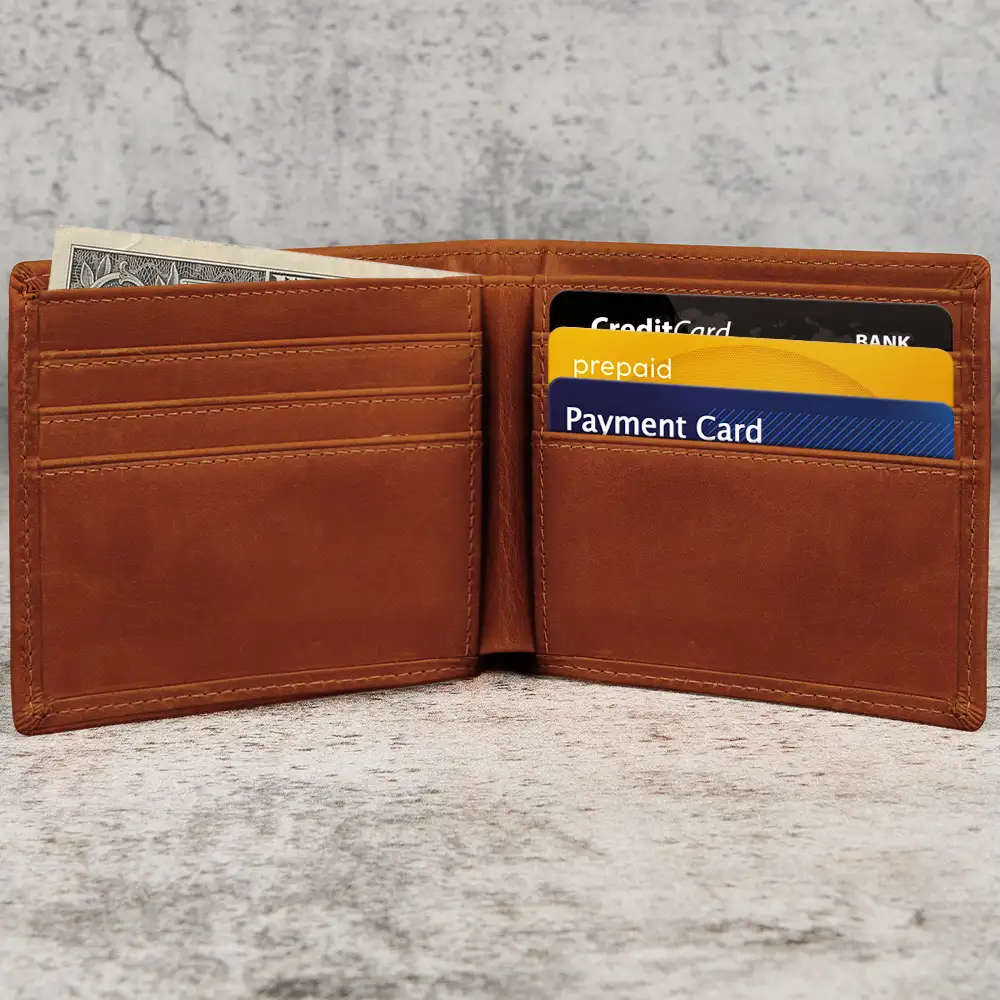 Grandpa Dad Kids Handprints - Personalized Leather Wallet - Image 2