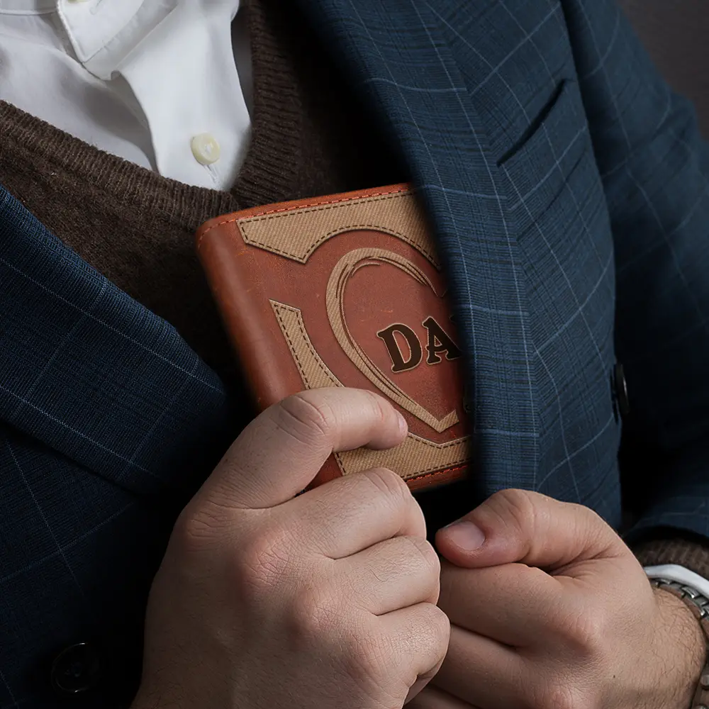 Grandpa Dad Kids Handprints - Personalized Leather Wallet - Image 4