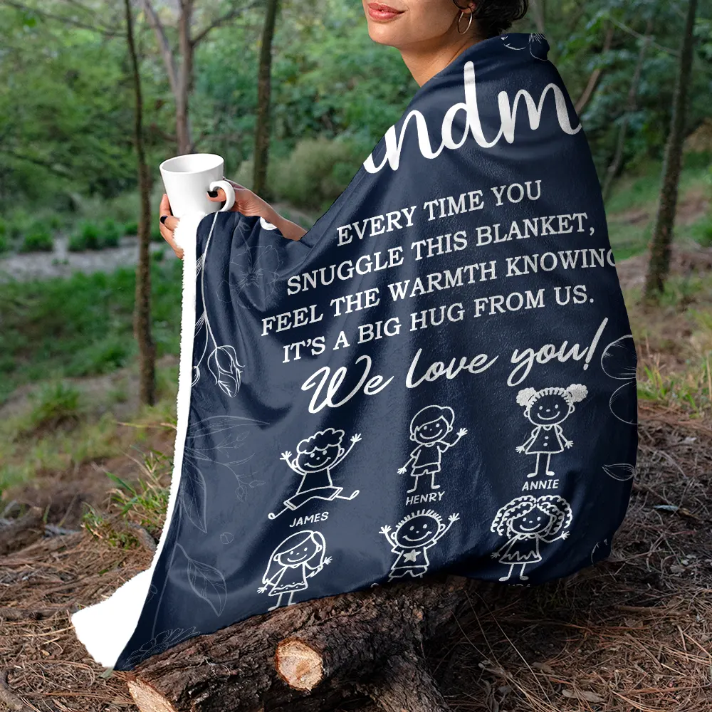 Grandpa Grandma Every Time You Snuggle This Blanket - Personalized Fleece Blanket, Sherpa Blanket - Image 5