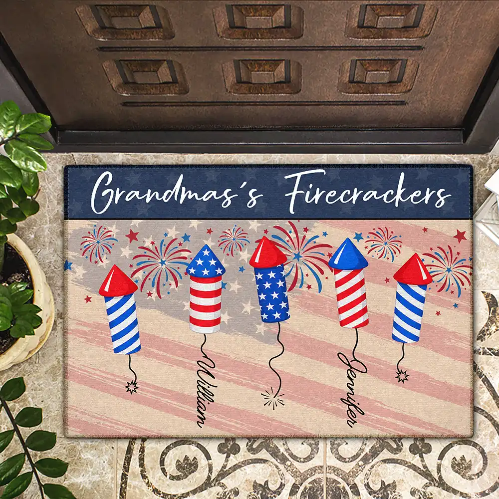 Grandpa Grandma Firecrackers America Fireworks - Personalized Doormat - Image 2