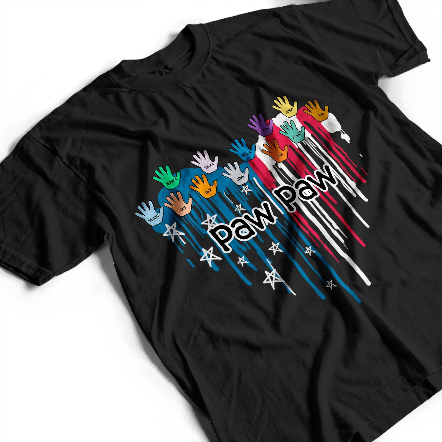 Grandpa Heart Hand Print - Gift For Father, Dad, Grandpa - Personalized Custom T Shirt - Image 3