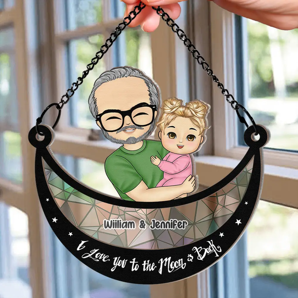 Grandparent Hugging Grandkid - Personalized Window Hanging Suncatcher Ornament - Image 2