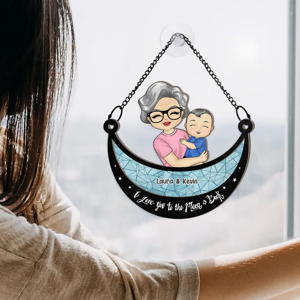 Grandparent Hugging Grandkid - Personalized Window Hanging Suncatcher Ornament - Image 4