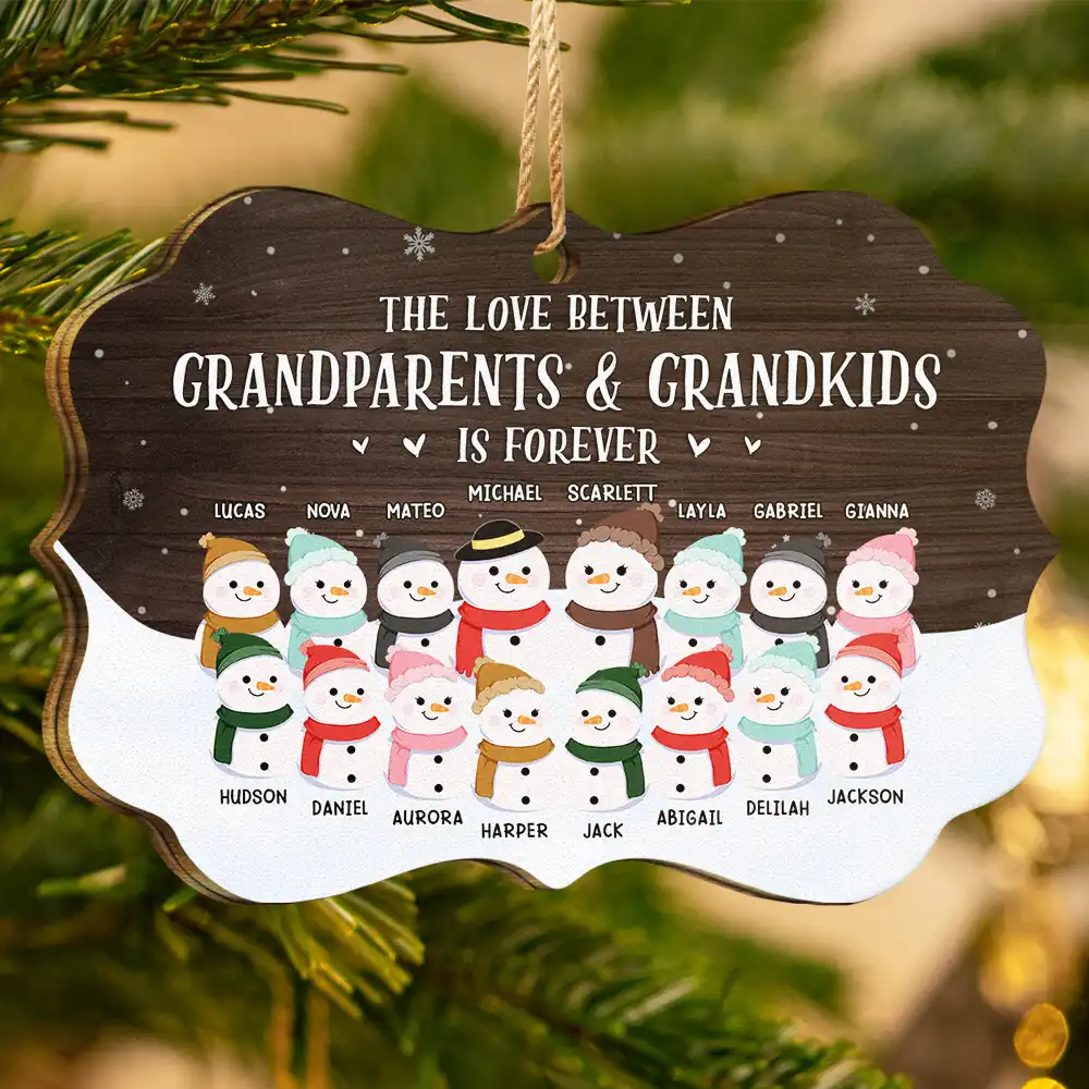Grandparents & Grandkids Will Always Be Connected By Heart - Personalized Medallion Wooden Ornament - Image 3