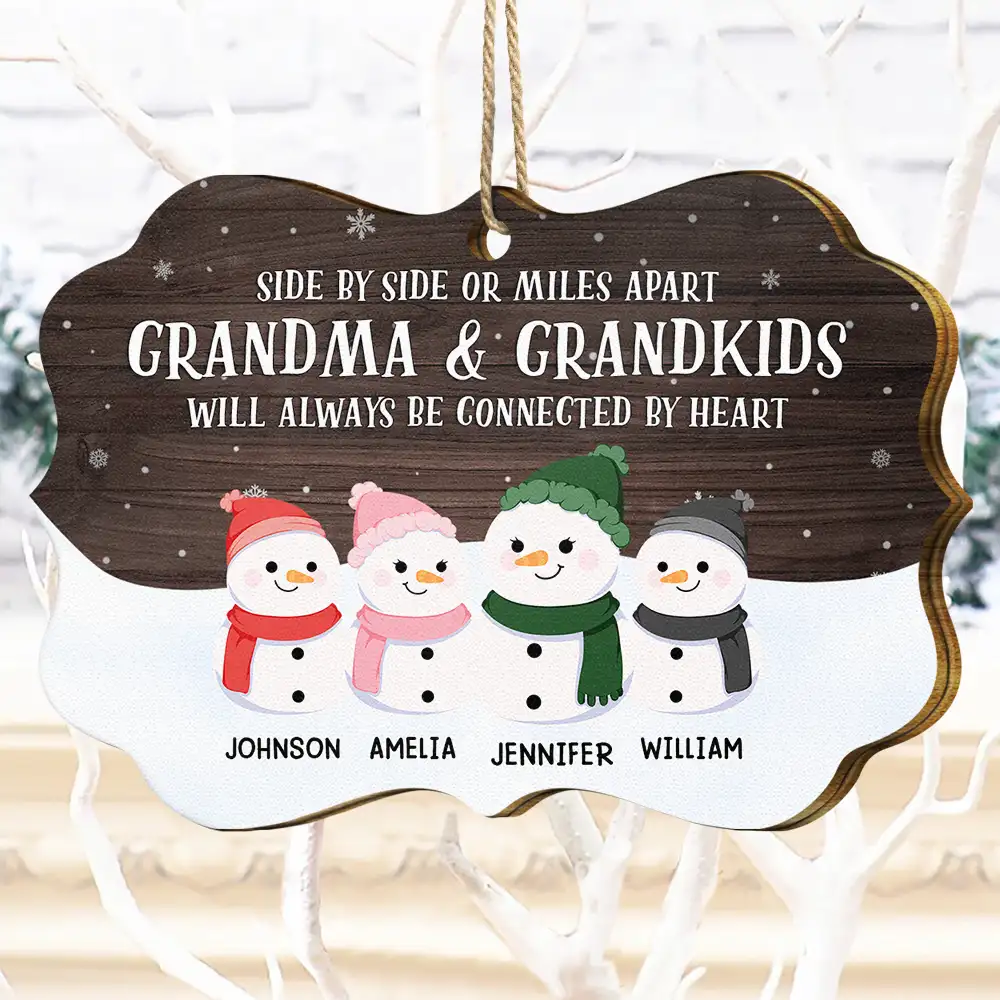 Grandparents & Grandkids Will Always Be Connected By Heart - Personalized Medallion Wooden Ornament - Image 4