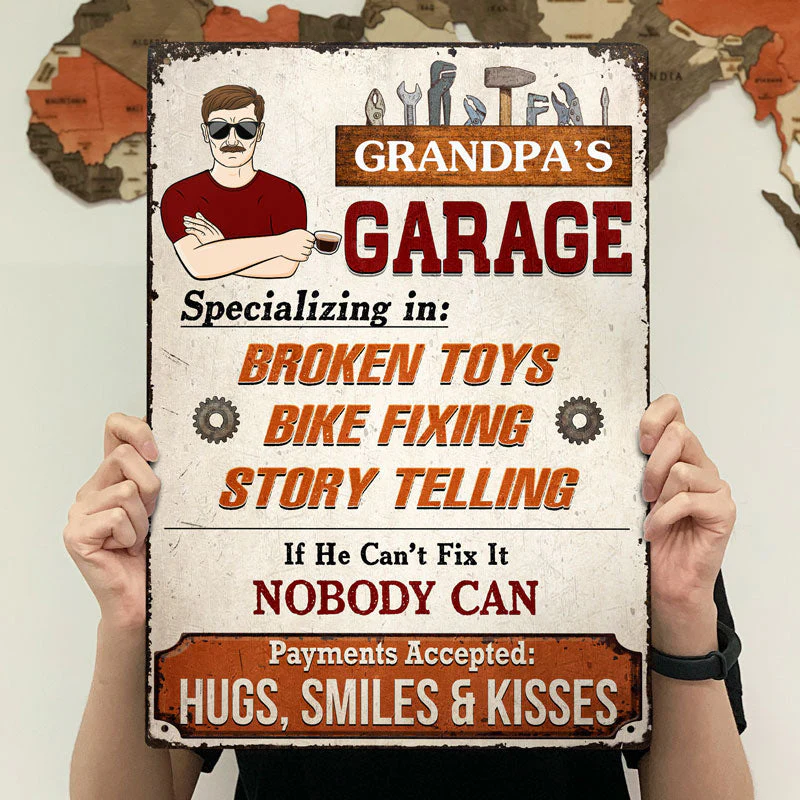 Grandpa's Garage Specializing In Broken Toys Bike Fixing - Father Gift - Personalized Custom Classic Metal Signs - Image 4