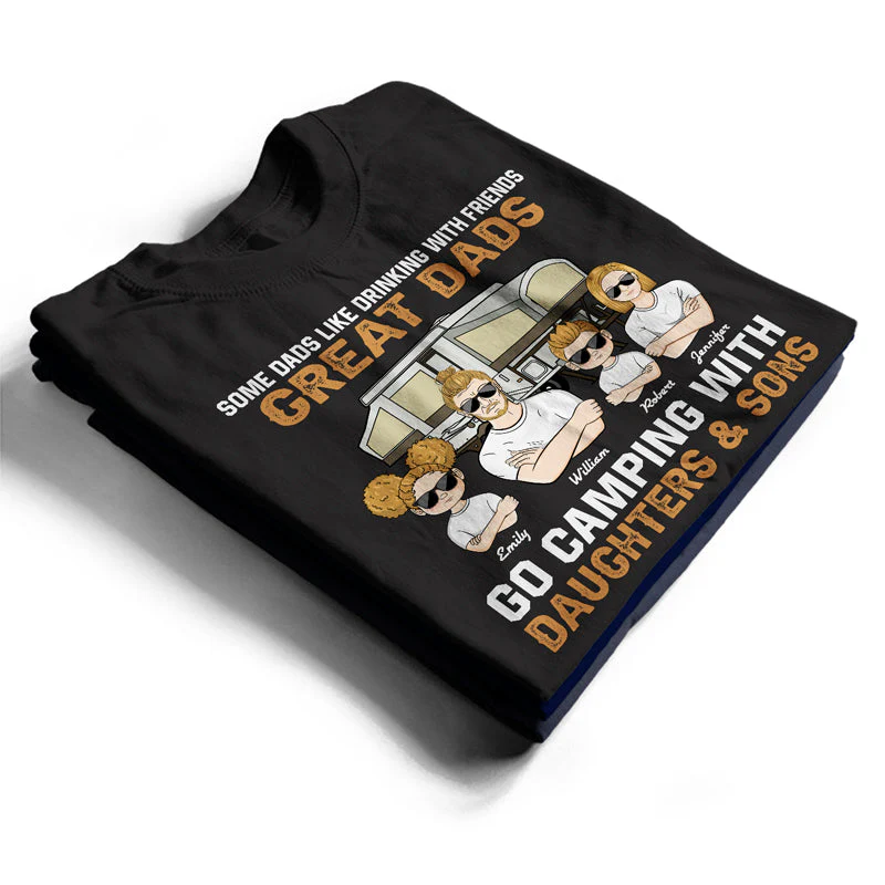 Great Dad Go Camping With Daughters - Camping Family Gift - Personalized Custom T Shirt - Image 2