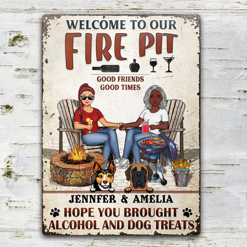 Grilling Backyard Family Couple Hope You Brought Alcohol And Dog Treats - Patio Signs - Personalized Custom Classic Metal Signs - Image 2