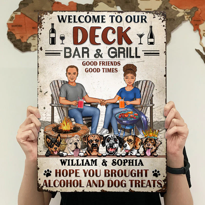 Grilling Backyard Family Couple Hope You Brought Alcohol And Dog Treats - Patio Signs - Personalized Custom Classic Metal Signs - Image 4